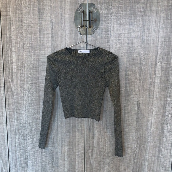 Zara - Metallic‎ Thread Knit Cropped Top - Picture 7 of 11